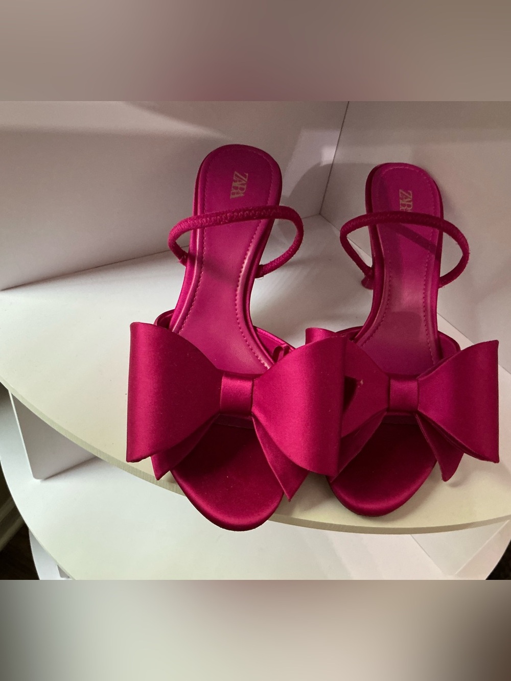 Zara Fuchsia Satin Bow Heeled Sandals